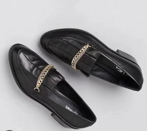 WITTNER Sz 41 0r 10 Black Freja Chain Loafer Mules Shoes Slip On Mid Heels - Picture 1 of 13