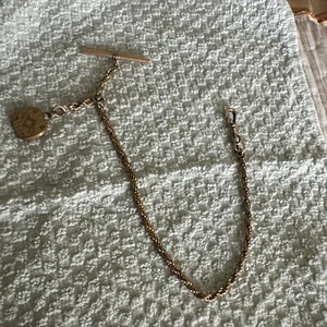 Victorian Edwardian Rose gold filled pocket watch T-bar Rope chain w/locket fob - Picture 1 of 6
