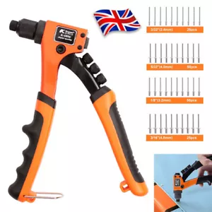 Heavy Duty Hand Riveter Rivet Plier Gun Kit with 150 Rivets 4 Nozzle Head Size W - Picture 1 of 11