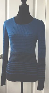 liz claiborne Career Petit Blue And Black Sweater With Silver Buttons Size PM - Picture 1 of 2