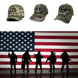 US MILITARY CAP ARMY NAVY AIR FORCE OFFICIAL LICENSED HAT CAMO AMERICAN FLAG USA - Picture 1 of 31