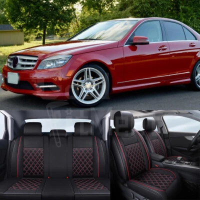 For Mercedes Benz C300 5Pcs Seat Covers Full Set PU Leather Front + Rear Cushion - Image 1 of 4