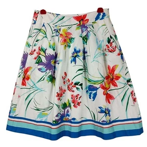 Floral Print A-Line Skirt With Pockets Ann Taylor Size 4 White Multicolor Lined - Picture 1 of 11
