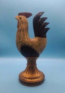 PRIMITIVE CARVED ROOSTER CHICKEN PEDESTAL HANDPAINTED FARMHOUSE FRENCH COUNTRY. - Picture 1 of 17