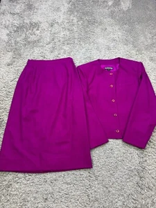 Breckenridge Skirt Suit Women 4 Fuchsia Pink Wool Midi Pencil Crop Jacket 2pc - Picture 1 of 14