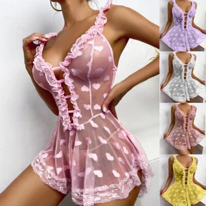 Womens Sexy Lace Lingerie Nightdress Babydoll Sleepwear Sheer Underwear Outfit - Picture 1 of 22