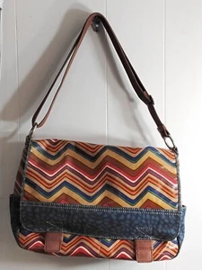 FOSSIL Key Per Crossbody Messenger Bag Striped Coated Canvas Preppy Travel WEAR - Picture 1 of 8