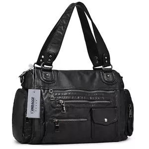 VINBAGGE Damen Handtasche Tasche Leder Schultertasche Damentasche Umhängetasche - Bild 1 von 14