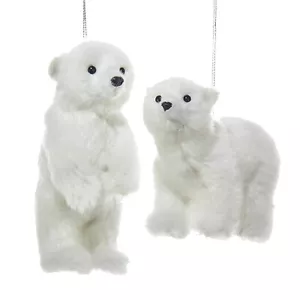 Set/2 4" Kurt Adler Plush Furry Polar Bear Christmas Tree Retro Decor Ornaments - Picture 1 of 1