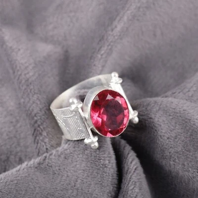 Pink Tourmaline Gemstone 925 Sterling Silver Ring Handmade Jewelry Ring For Gift - Image 1 of 3