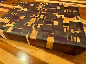 CUSTOM MADE END GRAIN CUTTING BOARD EXOTIC AND NATIVE WOODS 12.5 X 9.5 X 1.75    - Picture 1 of 8