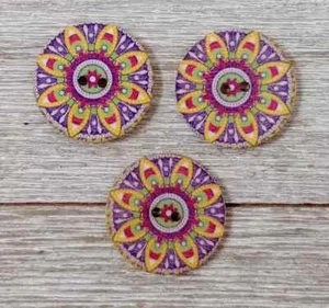 boho wood flowers buttons sewing 2 holes 1 inch purple blue #1109 USA - Picture 1 of 2