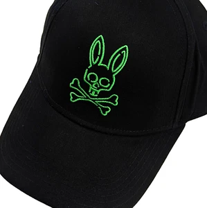 PSYCHO BUNNY Para Hombre Forma de FLAVIN Correa Trasera Algodón Sarga Gorra NEGRA - Imagen 1 de 10