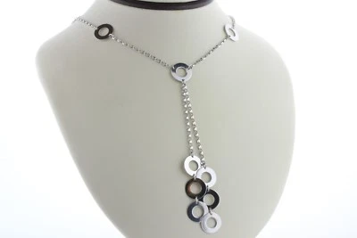 Collar Lariat Gota Colgante Círculos Entrelazados Modernistas Oro Blanco 14K - 17" Foto 1 de 4