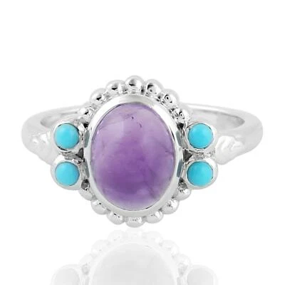 2,36 Ct Amethyst Türkis Ovaler Cocktailring 925 Sterlingsilber - Bild 1 von 4