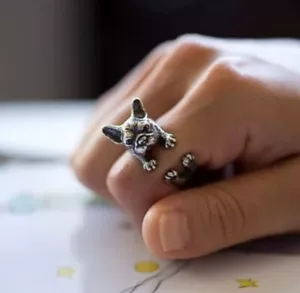 Anello Bulldog Francese Argento Nuovo con Etichette ~ Regolabile - Gioielli Moda ~ Anelli Dichiarazione - Foto 1 di 2
