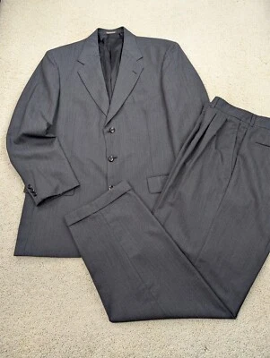 Suit Mens 42L 33x31 Gray Wool Vintage 2 Piece Set Jacket Pants 3 Button Pleated - Image 1 of 4