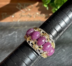 Ruby Five-Stone Band Ring Sterling Silver Two Tone - Picture 1 of 17