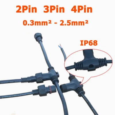 2/3/4Pin IP68 Outdoor Waterproof Cable 3Way Connector Plug With Male Female Wire - Image 1 of 4