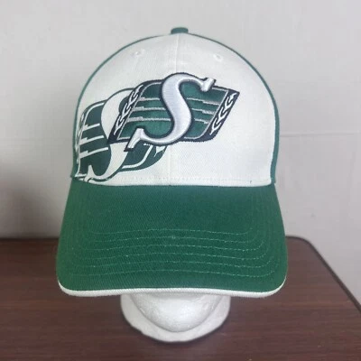 Saskatchewan Roughriders Reebok Mesh Flex Fitted S-M Hat Cap Men CFL White Green - Image 1 of 4