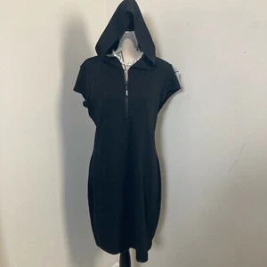 GUESS Women’s Black Bodycon Front Zip Short Sleeve Hooded Dress Size XLarge - Picture 1 of 5