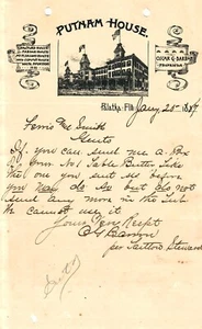 Palatka, Fl- Putnam House Hotel 25. Januar 1887 Briefkopf Orden für Milch - Bild 1 von 1