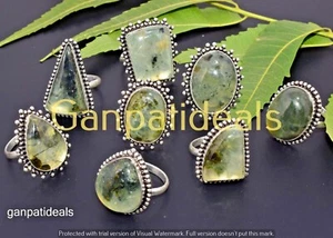 SALE !! Prehnite Gemstone Rings Wholesale Lot 925 Silver Plated Jewelry - Picture 1 of 4