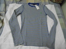 new RalphLauren Sport polo blue white stripe long sleeves crew shirt top size SM