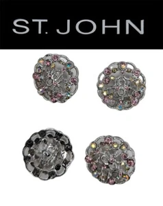 St John Knits (0.6 Inch) Silver Tone Filigree Pink Crystal Replacement Buttons - Picture 1 of 1