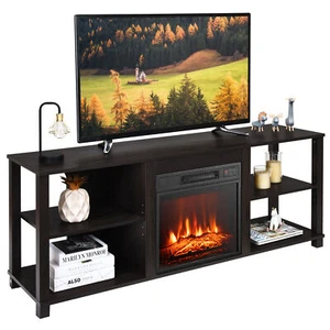 2-Tier TV Stand &Electric Fireplace Heater Storage Cabinet Console For 65" TV - Picture 1 of 10