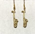 SAXOPHONE Earrings Gold-tone Hook Dangle- Music Instrument Band Orchestra