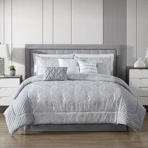 Mainstays 83610 7-Piece Silver Quilted Jacquard Comforter Set, King, Adult - Picture 1 of 2