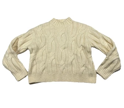 Suéter Levis Jumper Mujer Crema Marfil Lana Cable Tejido Medio Cuello Simulado S4 Foto 1 de 4