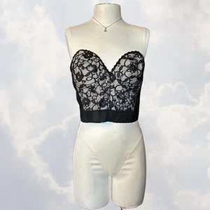 Vintage schwarzes Spitzen Korsett Bustier Union Made  - Bild 1 von 8