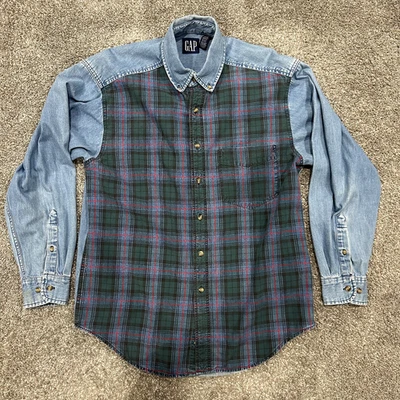Camisa de mezclilla de colección años 90 Gap para hombre estampado a cuadros medio manga larga Gorpcore Foto 1 de 4