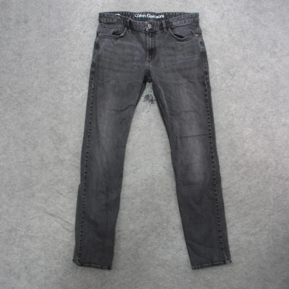 Calvin Klein Jeans Mens Jeans 34x32 Gray Black Wash Slim Fit Tapered Leg Denim - Image 1 of 4