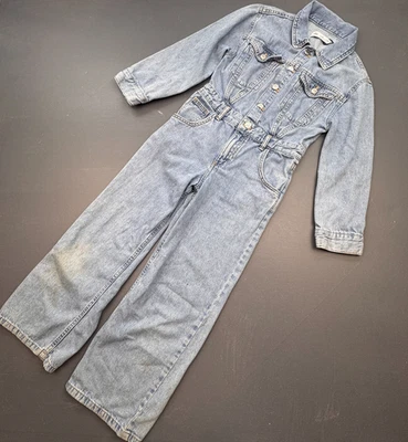 ZARA джинсовой ткани комбинезон девочек размер 10 длинным рукавом кнопка спереди цельный синий Jean - Изображение 1 из 4
