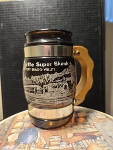Vintage Amber Glass Barrel Shaped The Super Skunk Train Fort Bragg-Willets Mug - Picture 1 of 5