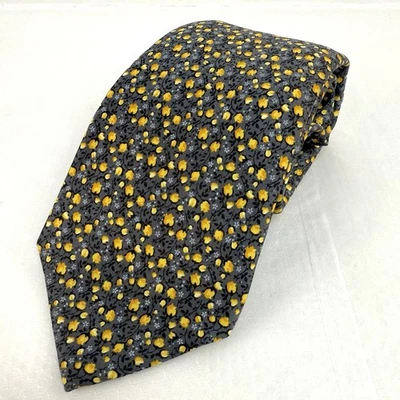 Corbata de seda de diseñador Brioni vintage gris amarillo floral hecha en Italia negocios Foto 1 de 4