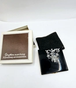 Vintage Stratton Black Compact with Marcasite Detail - Picture 1 of 7