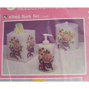 Mary Maxim Needlepoint Bath Set #47066 set makes a set of 3 - Picture 1 of 3