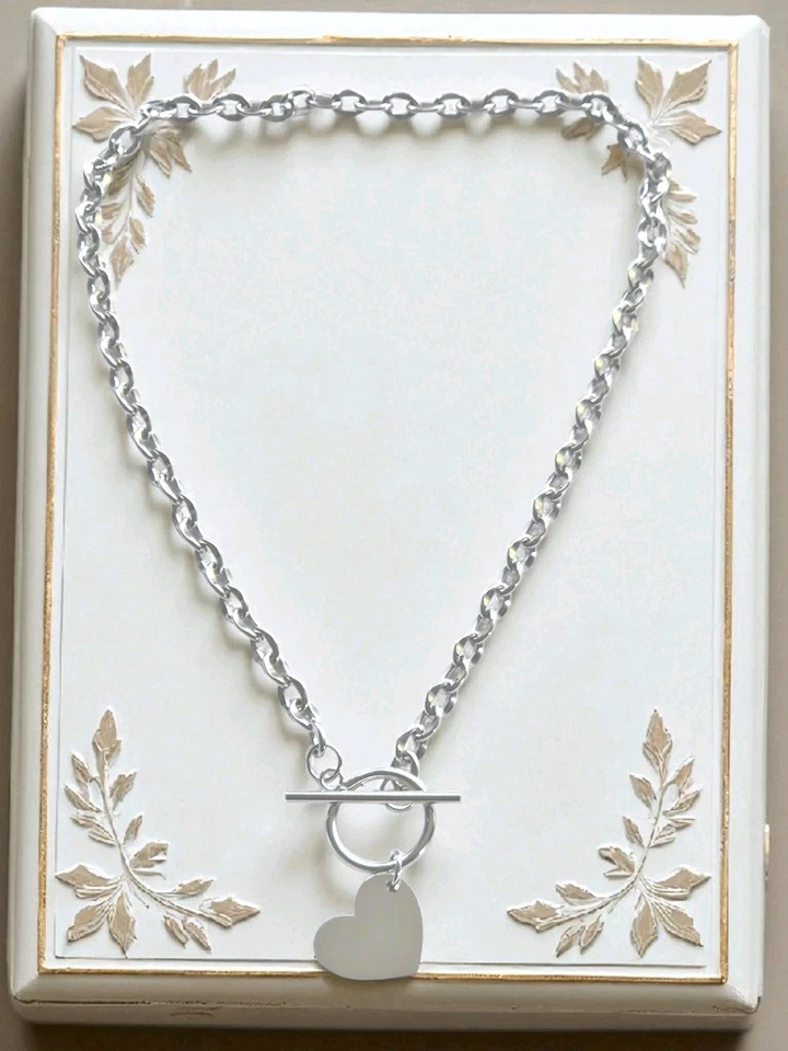 Collar Corazón Plata Personalizado, Collar Colgante Dije Corazón Plata Grabado Foto 1 de 4