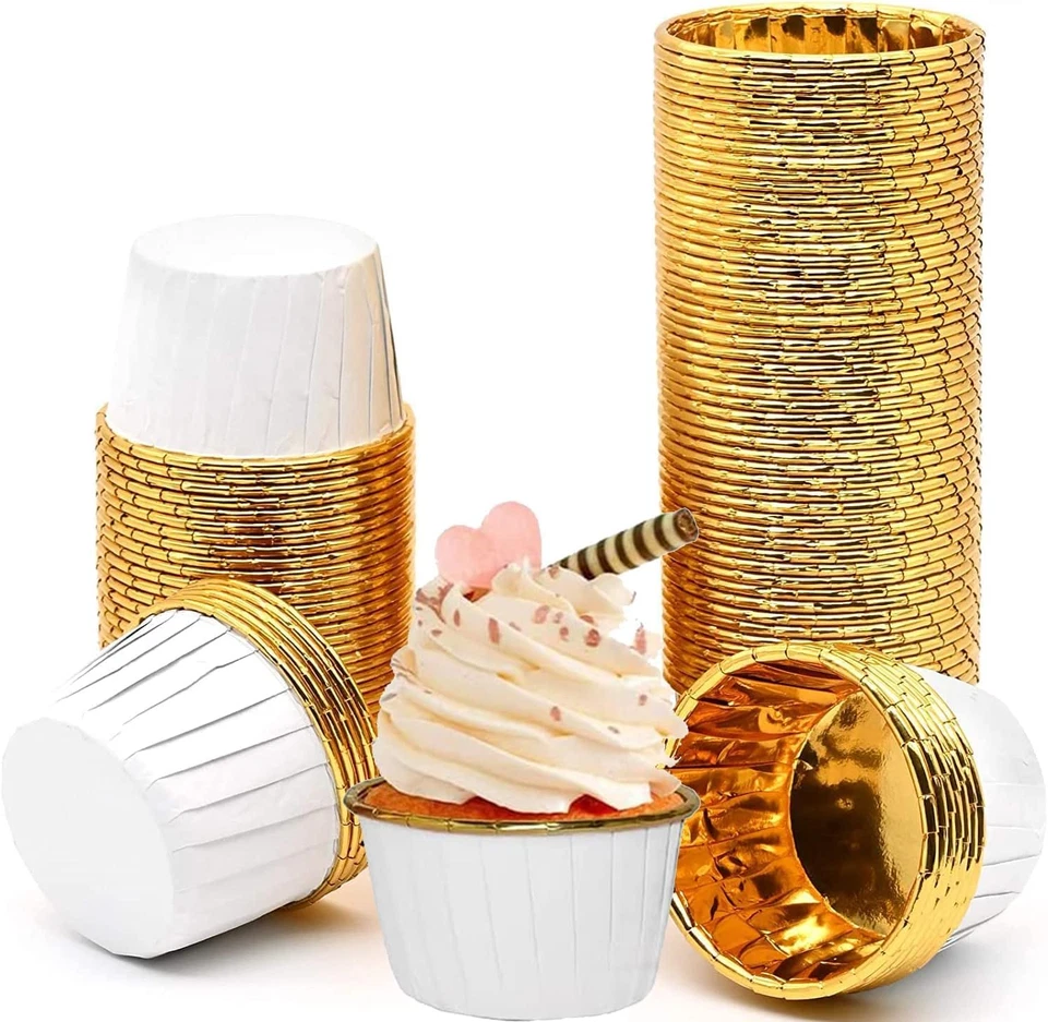 Muffinförmchen Papier 50st Cupcake Formen Antihaft Backbecher Einweg Pink Gold - Bild 1 von 4