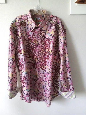 Camisa ROBERT GRAHAM Paisley Floral Seda Bordada Puño Abatible 2XL Púrpura Foto 1 de 4