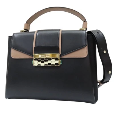 Bolso de hombro BVLGARI Serpenti Viper piel de becerro negro beige Foto 1 de 4