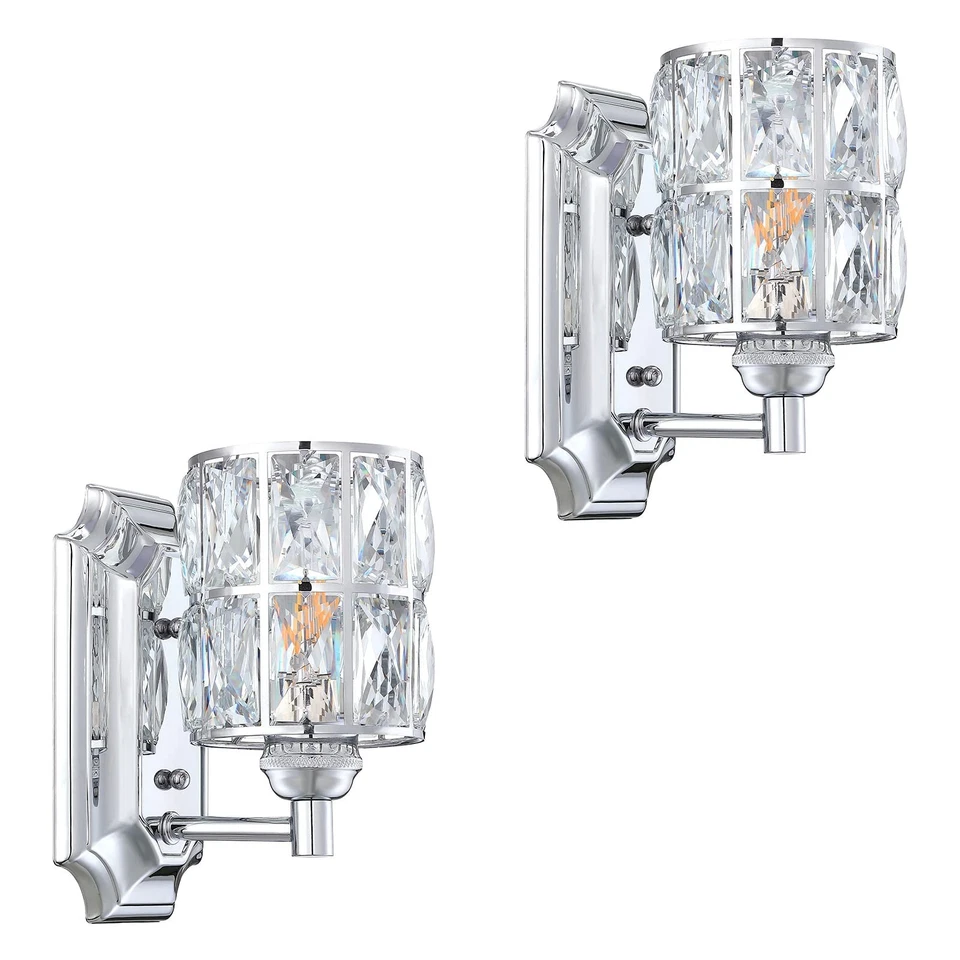 2件装1灯水晶壁灯带镀铬饰面,现代和Con... — 第 1/4 张图片
