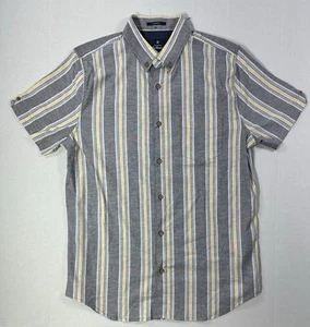 Ben Sherman Shirt Mens Medium Stretch Gray Yellow Stripe Short Sleeve Casual - Picture 1 of 3