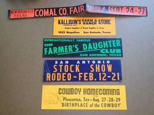 Vintage TEXAS Bumper Stickers SAN ANTONIO +Farmer's Daughter RODEO Fair 60s 70s - Picture 1 of 10