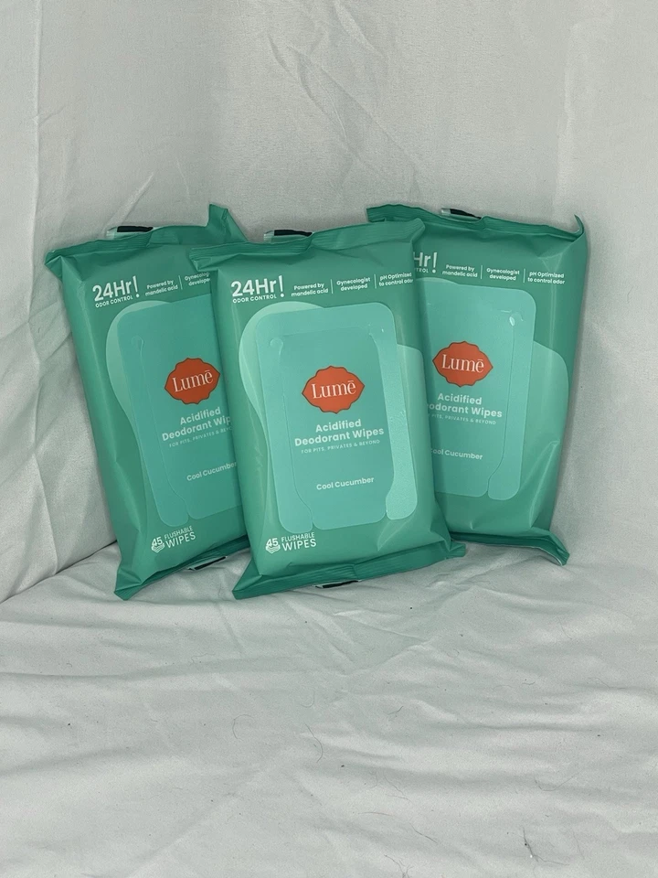 Lot of 3 Lume Acidified Deodorant Wipes - 45ct Each Cool Cucumber (135 Total) - Image 1 of 2