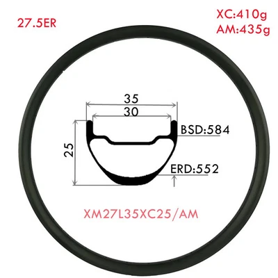  Карбоновый обод 27,5er обод Carbn для велосипеда MTB XC AM 35*25 мм бескамерное кольцо  - Изображение 1 из 4